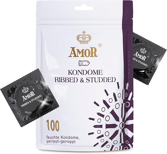 AMOR Premium Condoms Ribbed-Dotted, Ø 54 mm, Transparent, Pack of 100
