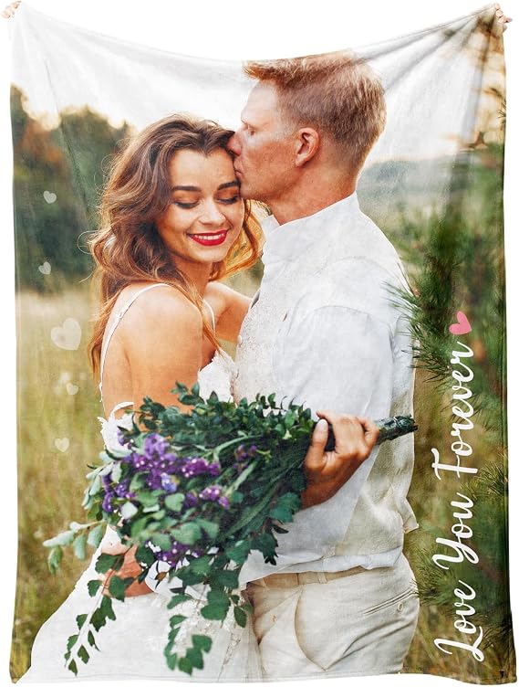 Custom Blanket with Picture, Personalized Blanket for Adults & Kids, Picture Blankets Customized Gifts for Birthday Christmas, Personalized Gift for Women & Men (1 Photo)