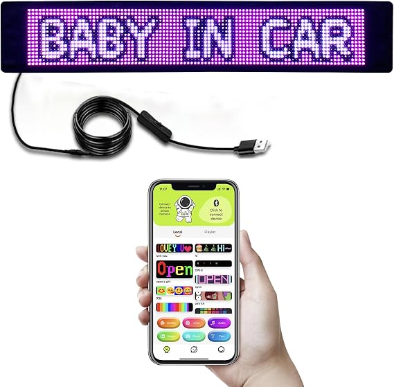 LED Scrolling Sign for Car 27X5, Programmable Flexible Digital Sign, Bluetooth APP Control Custom Text Pattern Animation Bright Advertising LED Signs Display for Store Car Hotel