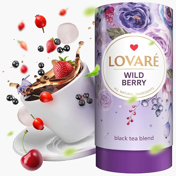 LOVARE Wild Berry Loose Leaf Tea 80 g - Made in Ukraine - Black Tea, Cherry, Roses, Hawthorn Berries, Elderberry, Black Currant Berries, Strawberry - Gift Box with 15 Paper Filters (Wild Berry)