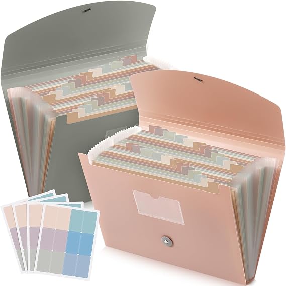 Harloon 2 Pack 24 Pockets Expanding File Folder, Dark Green, Dark Pink