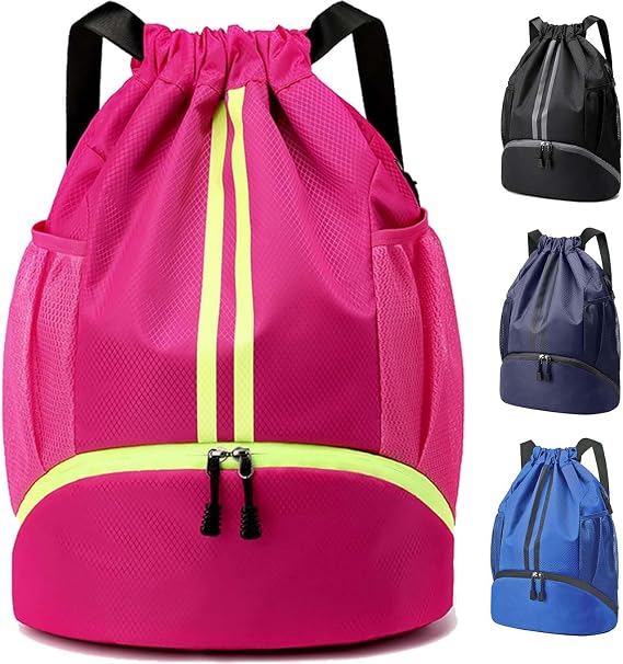 DDSHUN Drawstring Backpack, Waterproof Gym Bag, Unisex Large Oxford PE Pack Students School Backpack Swimming Bag Durable Sports Ball Bag with Shoe Bags