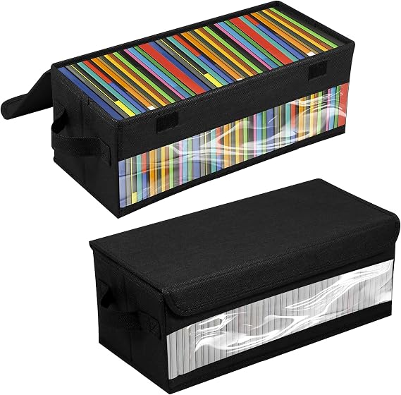 2 Pack CD Storage Boxes DVD CD Case Storage with Window and Handle Foldable CD Organizer Box with Lids Dust Proof Holds 30 CDs in Full Jewel Cases, 60 CDs in Slim Cases, and 165 Discs