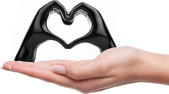 Small Heart Hands Sculpture Decor for Living Room Bedroom Bookshelf Coffe Table and Office Display, Love Finger Statue Modern Aesthetic Home Decor, Unique Gift for Wedding Christmas Birthday (Black)