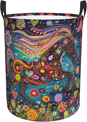 happy horse Laundry Hamper Round, Large Canvas Fabric Lightweight Storage Basket Toy Organizer