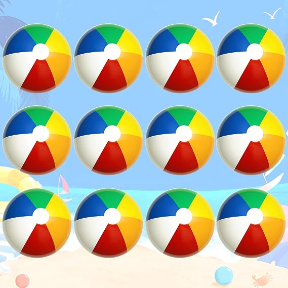 12 Pack 12" Beach Balls Bulk, Inflatable Swimming Pool Toys for Adults Kids