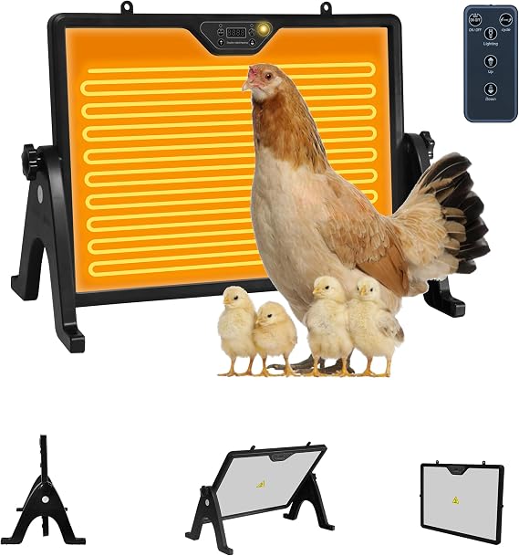 Chicken Coop Heater Winter - Safe Adjustable Temperature Heater with Remote Control, Timer-Ready for Indoor Outdoor Pets/Animals, Black