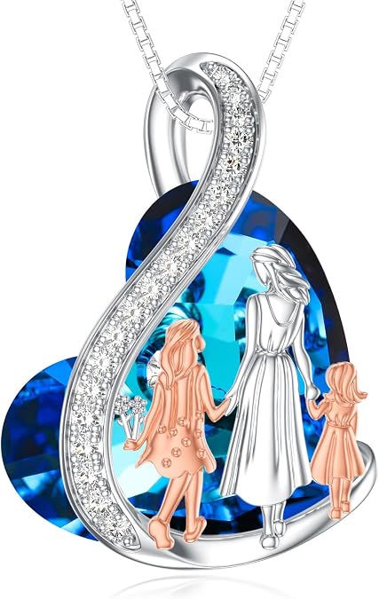 Mother's Day Gifts 925 Sterling Silver Mother/Sister Necklace-Crystal Heart Pendant Sisters Mom from Daughert Son Brother Birthday Jewelry Gifts