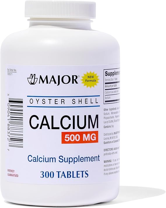 Major Oyster Shell Calcium 500 mg - Daily Calcium Supplement - 300 Tablets (1-Pack)