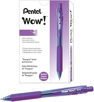 Pentel Wow! Retractable Ballpoint Pen, (1.0mm) Medium Line, Violet Ink, Box of 12 (BK440-V)