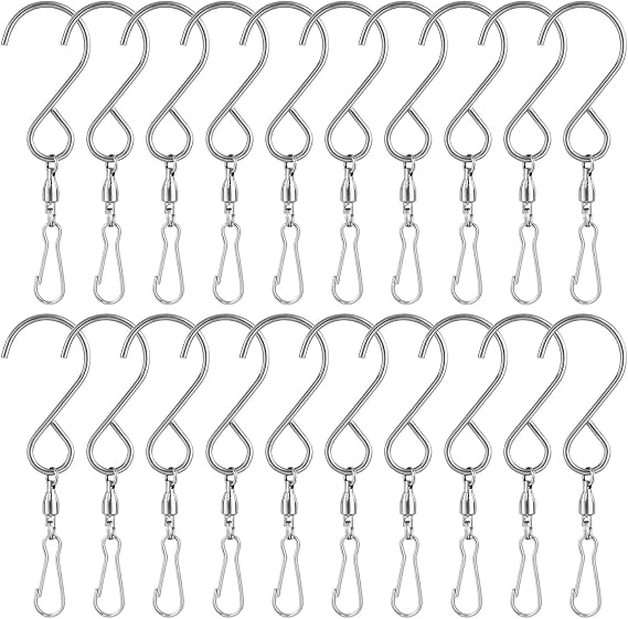 KUUQA 20 Pack Swivel Hooks Clips Wind Spinner S Hook,Silver