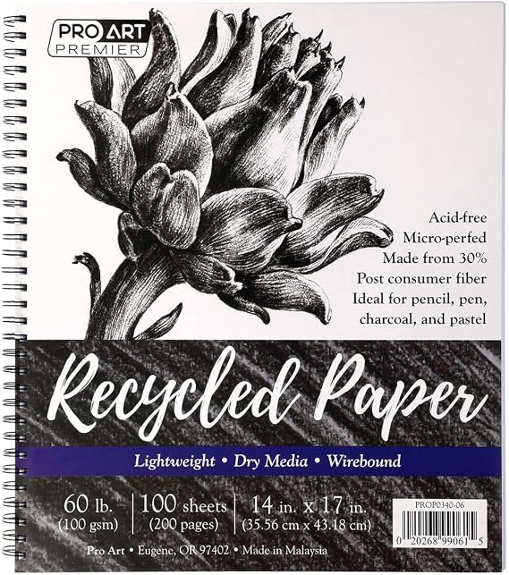 Pro Art Premium Sketch Paper Pad 14"x17" 100 Sheets, 60#, Wire, Sketch Book, Sketchbook, Drawing Pad, Pad, Drawing Paper, Art Book, Paper, Sketchbook for