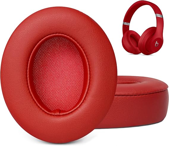 GEVO Ear Pads Replacement for Beats Studio 2 & 3 Headphones Earpad Cushions | Studio Cover Parts with Protein Leather Thick Memory Foam (Red)