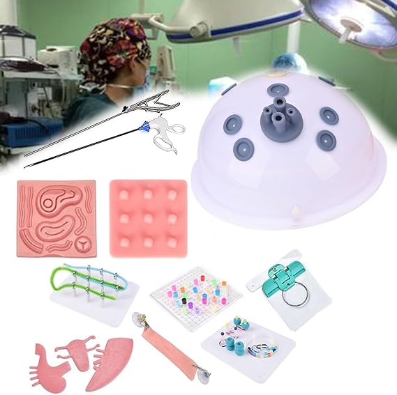 Laparoscopic Simulated Training Box Kit, Laparoscopic Simulator Trainer, Medical Surgery Simulator Kit, Surgery Training Box for Demonstration and Education,30°Endoscope-10Modules+2Instruments