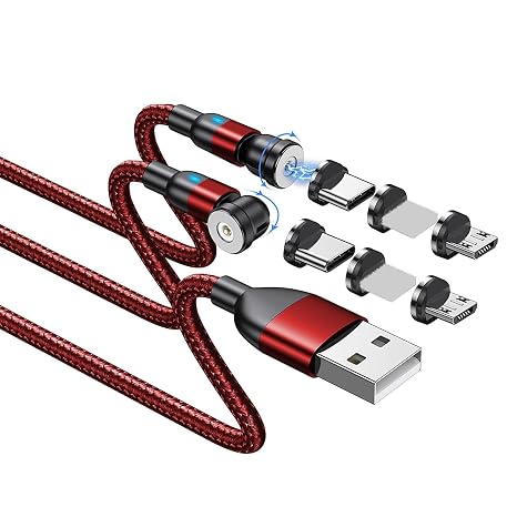 Magnetic Charging Cable 2-Pack 540 Rotating Magnetic Phone Charger Cable with LED Light for Micro USB, USB C and i-Product Device (6.6ft/6.6ft)