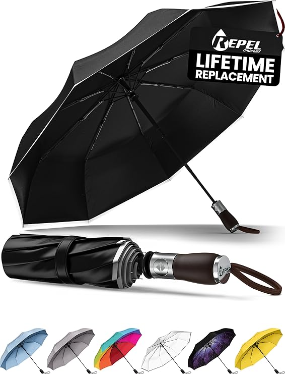 Windproof Travel Umbrella - Compact & Withstands Winds up to 100MPH, Strongest Premium Auto Folding Umbrella for Rain and Sun - Durable, Light & Portable for Women & Men, Fits Backpack & Cars