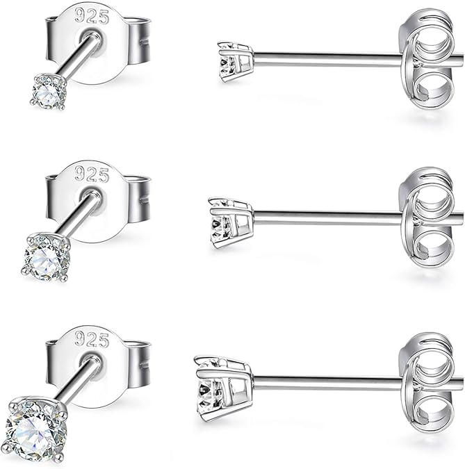 EPIRORA Sterling Silver Stud Earrings for Women- 3 Pairs Tiny Ball Stud Earrings Round CZ Cubic Zirconia Earrings Pearl Earrings Set Cartilage Small Tragus Earrings(2mm,3mm,4mm)