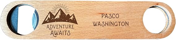 Pasco Washington Laser Engraved Wooden Bottle Opener Adventure Awaits Design