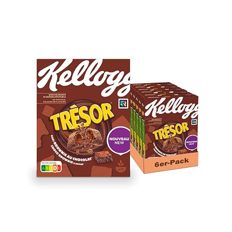 Kellogg's Tresor Choco Brownie (6 x 375g) - Crispy Breakfast Cereals with Cocoa Flavoured and Melting Cream Filling with Milk Chocolate - Safe Crazy Tasty