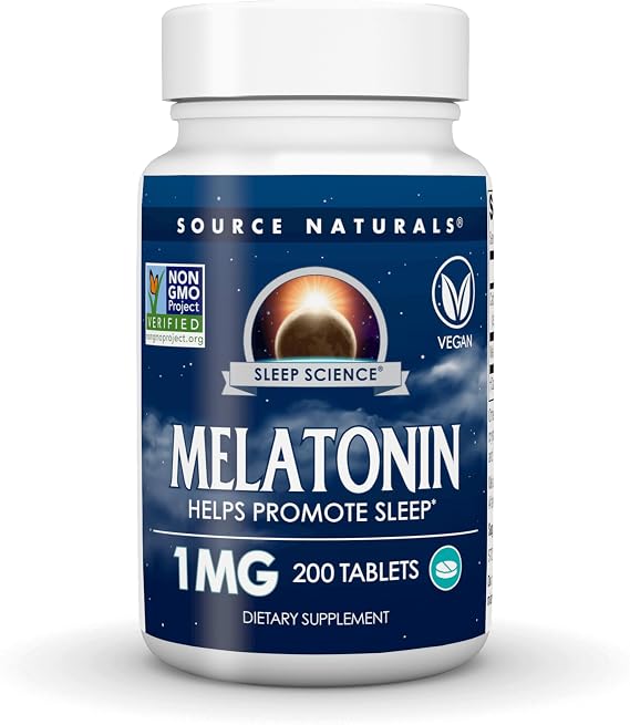 Source Naturals Melatonin, Helps Promote Sleep* - 1 mg - 200 Tablets