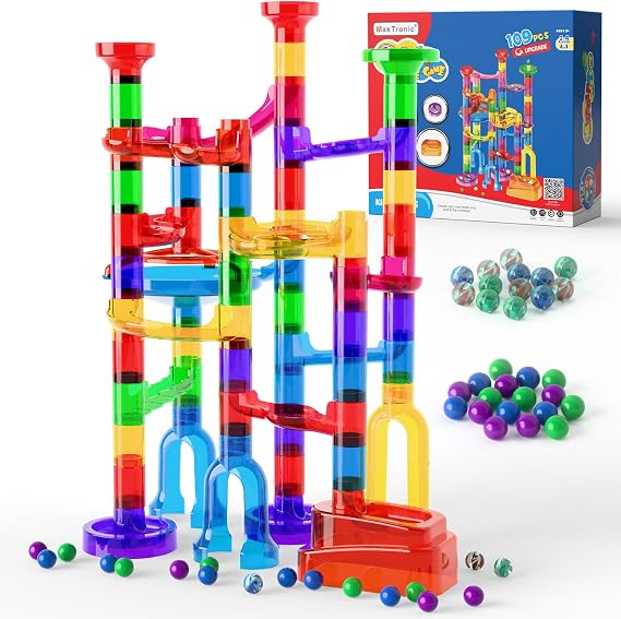MaxTronic Marble Run kit, 109 Pcs Marble Maze Race Building Blocks Toy Game & STEM Learning Toys Christmas Birthday Gift for Kids Aged 3-12