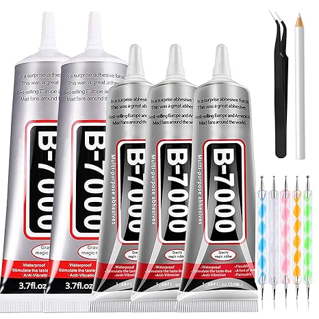 2PCS 110ml B7000 Glue + 3PCS 50ml B7000 Glue + 5PCS Dotting Pen +1PCS Wax Pencil and Tweezer