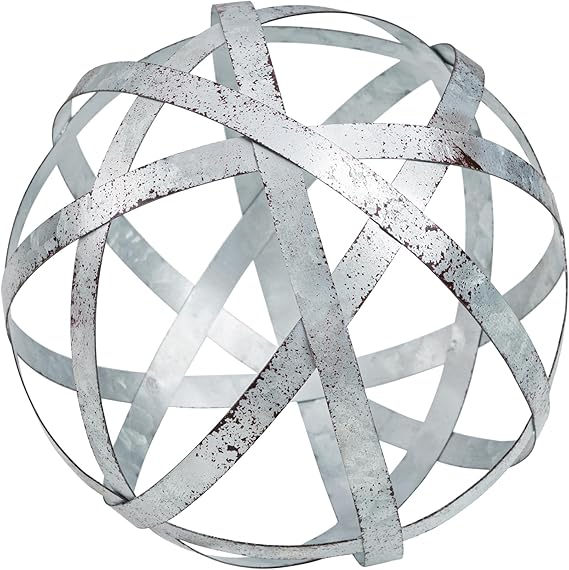 Everydecor Metal Decorative Sphere for Home Decor - Distressed Galvanized Bands, Hand Painted, Modern Decorative Balls for Living Room, Bedroom, Kitchen, Bathroom, Office Table Orbs for Centerpiece