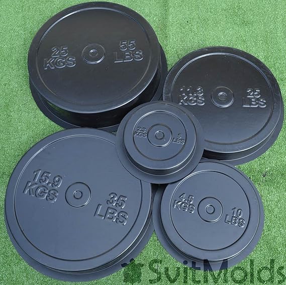 SvitMolds DIY Concrete Weight Plates Molds Set 5 pcs 5LB, 10LB, 25LB, 35LB, 55lb Barbell Discs Olympic Lifting Plates D55 (35lb)