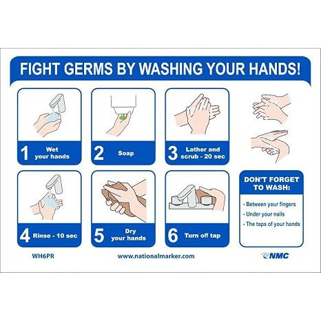 NMC WH6PR Fight Germs by Washing Your Hands, Sign, 7X10, Removable PS Vinyl