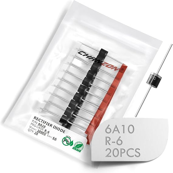 Chanzon 20pcs 6A10 Rectifier Diode 6A 1000V R-6 | Axial 6 Amp 1000 Volt Electronic Silicon Diodes