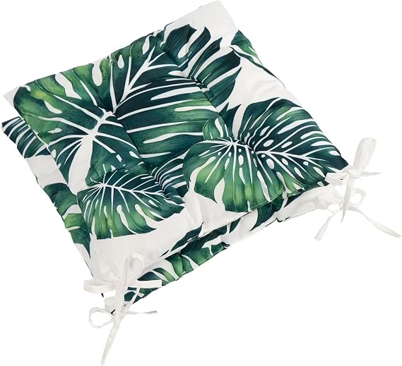 OHS Outdoor Seat Pads Tropical Leaf, Garden Seat Pads for Outdoor Furniture Bistro Chairs Comfy Soft Outdoors Patio Chair Cushions, Pack of 2 Green/White