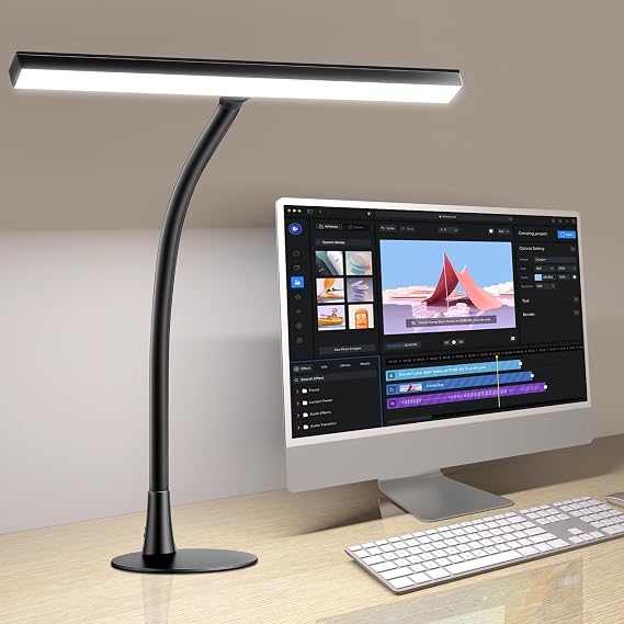 LED Desk Lamp for Home Office, 360° Flexible Gooseneck Desk Light with 3 Color Modes & 10 Brightness, Eye-Caring Adjustable Task Light for for Piano, Computer, Workbench, 10W, 1000LM (Black) [Energy Class F]