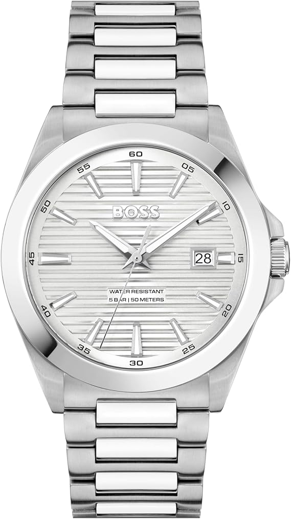 BOSS Three Hand Quartz Movement Watch for Men Strike Collection with Stainless Steel Bracelet