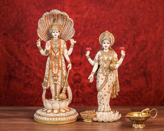 Vishnu Lakshmi Statue, 31.5 CM, Goddess Lakshmi Statue, Hindu Goddess of Money, Wealth, Prosperity, Abundance & Fertility, Lakshmi Narayana Idol,