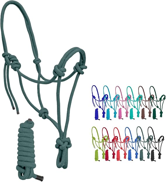 Resistance Plain Nylon Adjustable Rope Halter With Matching 6Ft Lead