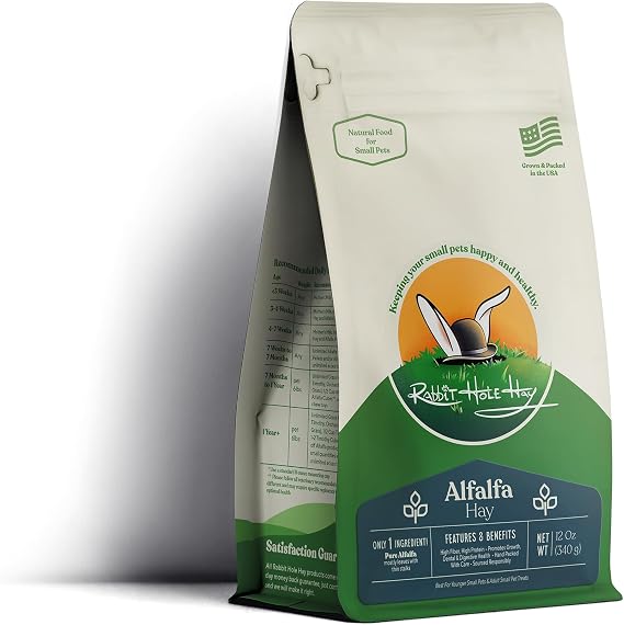 Rabbit Hole Hay - Ultra Premium Alfalfa Hay for Small Pets - 12 oz - Hand-Sorted & Fresh