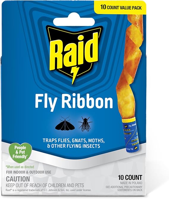 Raid Fly Ribbon, Fly Traps for Indoors and Outdoors, Bug Trap for Flying Insects, Pack of 10