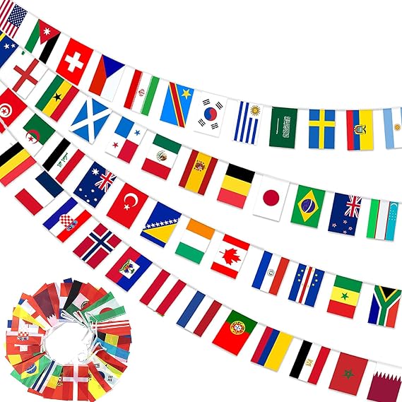 World Cup Decorations 2026 Bunting Flags, 48 Country Football Team Bunting Banner Double-Side Printed for Room Garden Bar Restaurant Street Party 2026 World Football Cup Sports Events Decoration