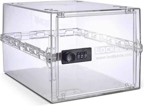 Lockabox OneTM | Premium Lock Box | Medium Combination Lock Box For Food, Medicine & Home Safety | External Size 12 x 8 x 6.6 inches (Crystal)