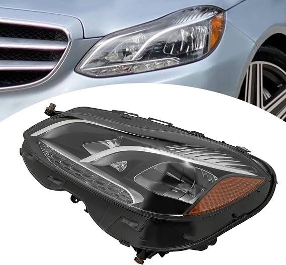 LYNICESHOP Halogen+LED Headlights Assembly For 2014-2016 Mercedes-Benz E-Class W212 Front Headlamps w/LED DRL, Turn Signal, Side Marker Replacement 128202139 (Left Driver Side)