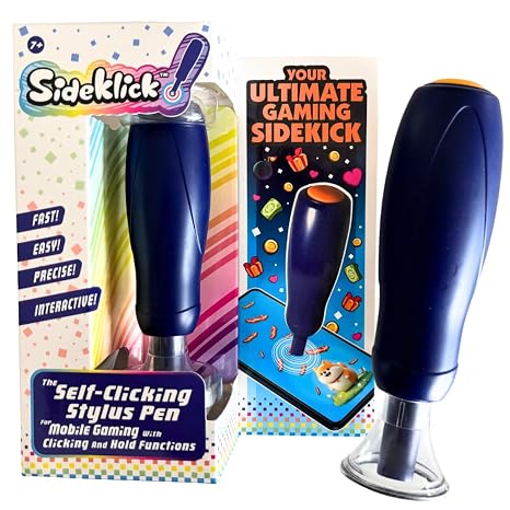 SIDEKLICK Autoclicker for Mobile Gamers on Touchscreen Devices Turbo 1200 Clicks/Min, Dual Mode (Quick or Hold), Long Battery Life, Hands-Free Game Stand Works with Clicker Games & More