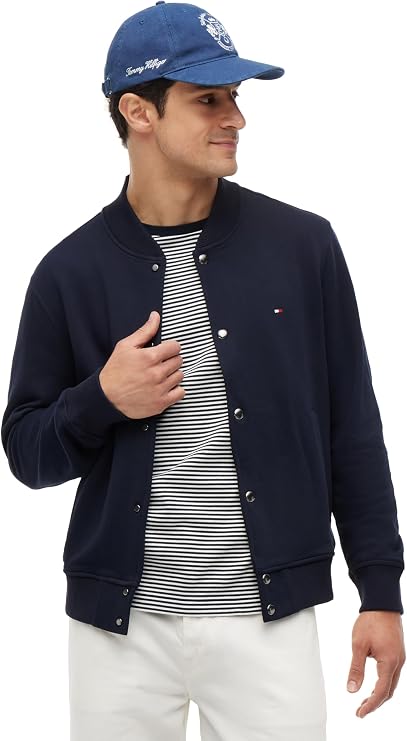 Tommy Hilfiger Men's Lightweight Cotton Bomber Jacket With Embroidered Flag Logo
