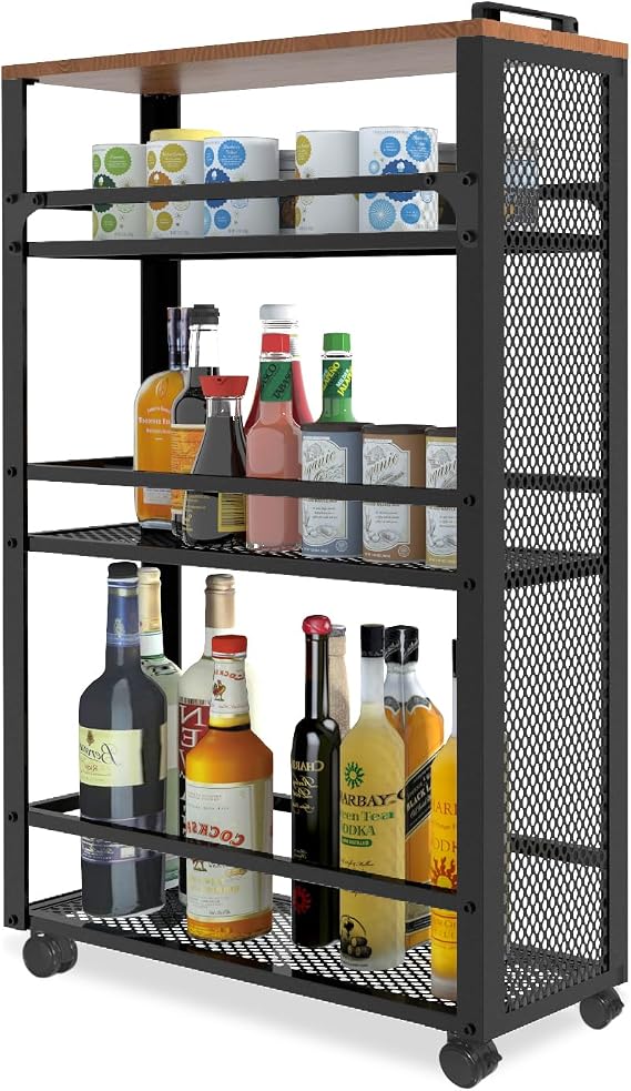 3-Tier Rolling Cart Slim - Black Laundry Bathroom Kitchen