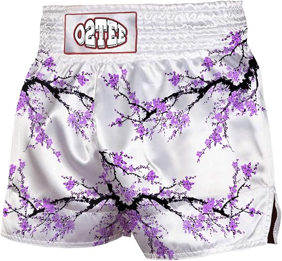 O2TEE Unisex Sakura Muay Thai Shorts for Women Men Gym Boxing Kickboxing