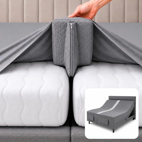 3-in-1 Split King Gap Filler for Adjustable Bed, Gray, 79"x79" | Machine-Washable Fitted Sheet, Bed Bridge, Twin/Twin XL to King Bed Converter, Mattress Connector, Sheet Strap Set