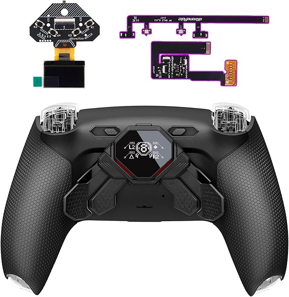 eXtremeRate SPARK Back Paddles Kit for PS5 Controller BDM-030 040 050 060, Remappable 4 Back Buttons Set & OLED Display & Clicky Trigger Stops & Ergonomic Rubberized Grips for PS5 Controller - Black