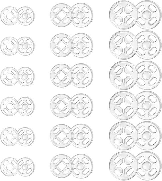 Plastic Snaps for Fabric, 36 Pcs 3 Sizes Round Clear Snaps for Sewing Invisible Sew on Snap Button Fasteners for Sewing DIY Crafts Clothing Shirt Pant (7.5mm, 10mm, 12.5mm)