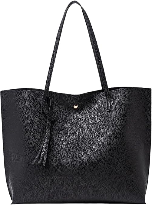 AYNKH Black Tote Bag, with Large Capacity, Ladies Handbag Tote Bag Soft PU Leather, for Women Reusable Shoulder Bag Handbags for Picnic Holiday Shopping Travel Gym