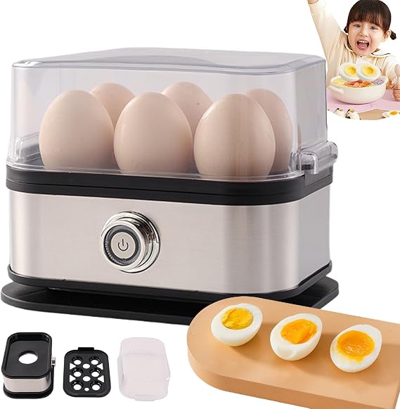 Smart Egg Cooker With Auto Shut, Rapid Egg Cooker Electric 6 Eggs Capacity, Soft, Medium, Hard Boiled, Poacher, Omelet Maker Egg Poacher, Fast Cooking, Preserves Nutrition (SILVER)