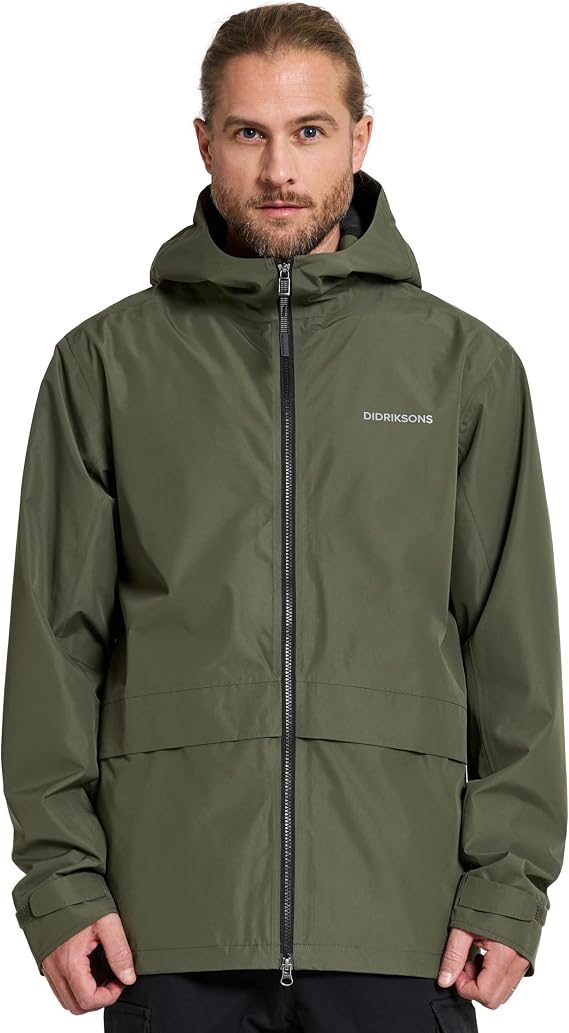 Didriksons Waterproof Rain Jacket Men's Outdoor Nordic | 10000 mm Water Column, Taped Seams, Windproof, Adjustable Hood, Two-Way Zip, Side Pockets